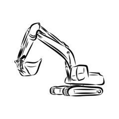 Excavator on construction site hand drawn illustration. Vector. © Elala 9161
