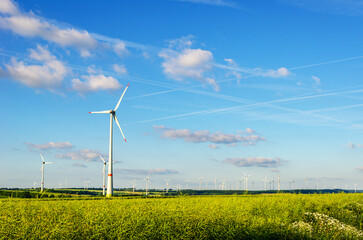 Windpark in an agricultural area in the middle of Germany, North Rhine-Westphalia near Bad...