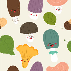 Seamless pattern with funny mushrooms. Vector pattern.