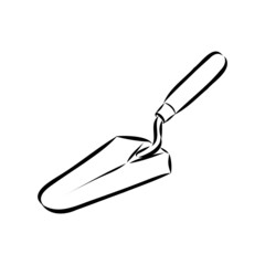Trowel in doodle style. Isolated outline. Hand drawn vector illustration in black ink on white background.