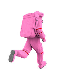 astronaut is running on white background rear view