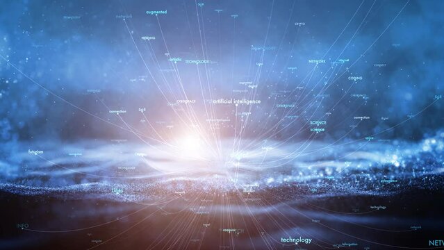 Artificial intelligence technology digital word cloud animation.