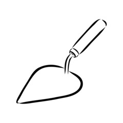 Trowel in doodle style. Isolated outline. Hand drawn vector illustration in black ink on white background.