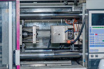 Obraz premium Straight view automated press for the production of lampshades. Production background.