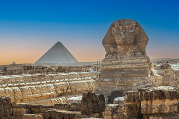 Great Sphinx of Giza, near the site of the Great Pyramids of the Giza Necropolis. Egypt