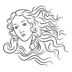 Sandro Botticelli - The Birth of Venus (Nascita di Venere). Simonetta Vespucci. Replica, part, detail, head, portrait, hair.