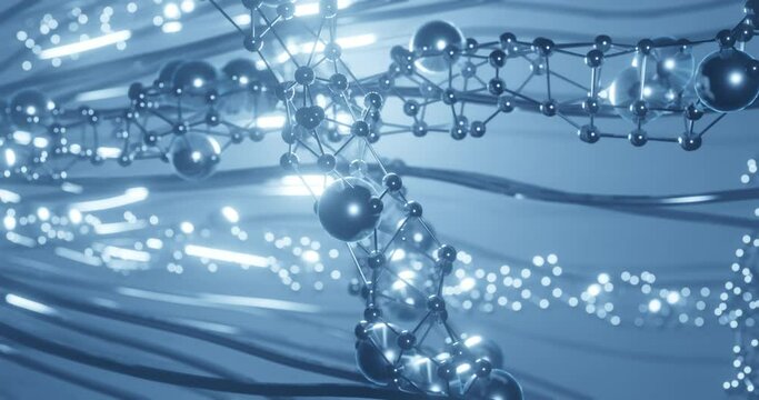 crystal lattice in motion, abstract 3d video, polygonal structure on a blue background