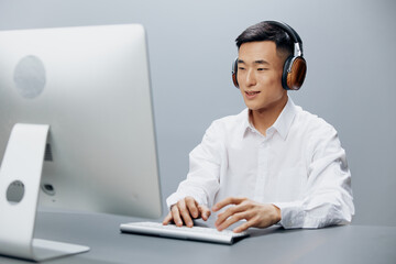 businessmen computer with keyboard on desk in office internet isolated background