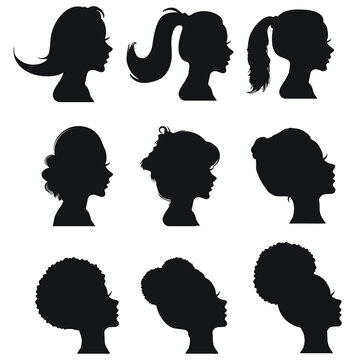 silhouette of a girls with different hair