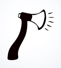 Loudspeaker in the shape of an axe. Concept of hurtful phrases