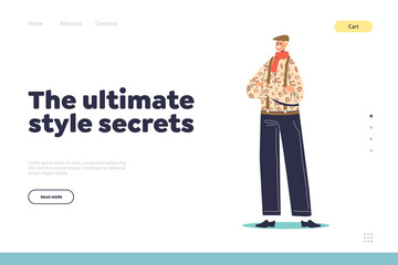 Ultimate style secrets concept of landing page with trendy fashionable senior man