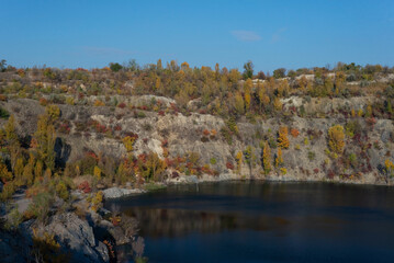 Fototapeta na wymiar autumn landscape element with mountain lake trees