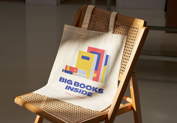 Tote Bag Mockup on a Chair - obrazy, fototapety, plakaty