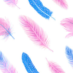 Watercolor bohemian feathers seamless pattern.