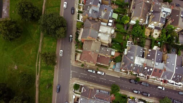 Shot from drone Clapham Common West Side SW, London SW4 9AS, UK.