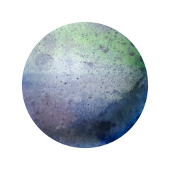 Watercolor planet. Colorful planet drawing on paper. space object. Abstract planet multicolored, isolate on a white background. Background in a circle.