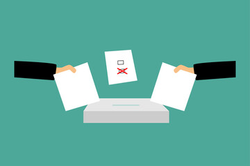 ballot paper thrown in the ballot box, election of government, president, vector
