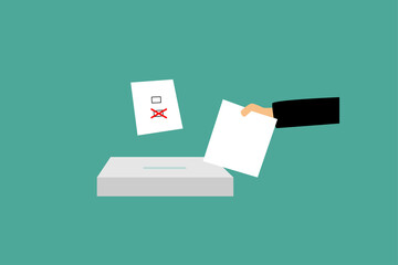hand throws a ballot in the ballot box, vector illustration
