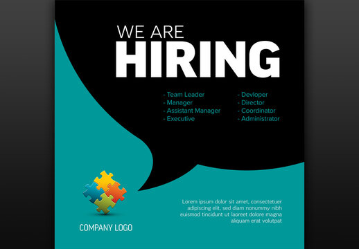 We Are Hiring Minimalistic Flyer Template with Big Teal Bubble and Company Logo Placeholder