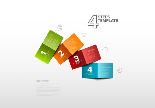 Four Simple Colorful Folded Paper Steps Process Infographic Template on Light Background