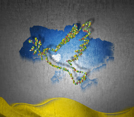 Ukrainian bird of peace as freedom and victory symbol. Abstract illustration against total russian aggression. Stop War - Save Ukraine - Save The Whole World