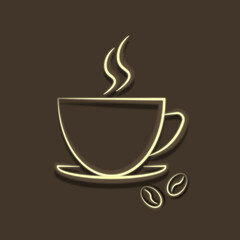 Neon coffee cup icon. Set of vector cups with coffee. Coffee cup logo.