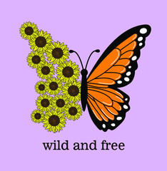 ILLUSTRATION BUTTERFLY WING OF SUNFLOWERS AND TEXT