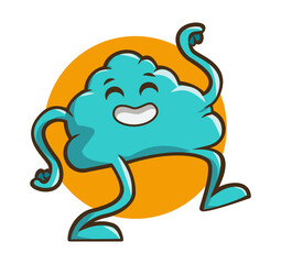 Dancing cloud logo in cartoon style. Vector smoke. Mascot for a tobacco shop