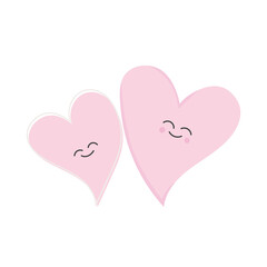 Couple of Cute Heart shapes stay together. Vector illustration for card, banner, post Valentines day, love story.