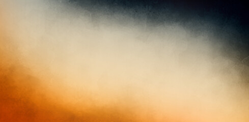 Dark blue and orange background. Abstract beige or white smoke fog or clouds in center with dark border grunge design. Elegant corner design in soft painted illustration. - 502477360