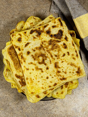 Traditional Handmade Algerian pancakes named rghaif or msemen 