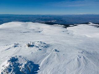 Fototapeta na wymiar Aerial Winter view of Vitosha Mountain near Cherni Vrah peak, Bulgaria