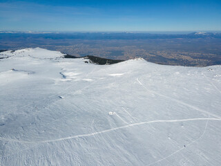 Aerial Winter view of Vitosha Mountain near Cherni Vrah peak, Bulgaria