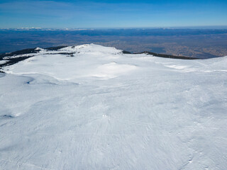 Fototapeta na wymiar Aerial Winter view of Vitosha Mountain near Cherni Vrah peak, Bulgaria