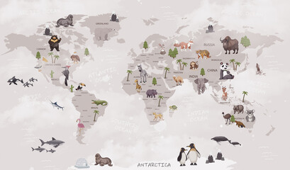 Animals world map for kids wallpaper design
- 502479707