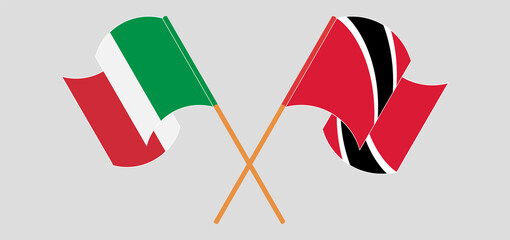 Crossed and waving flags of Italy and Trinidad and Tobago