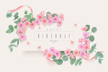 Happy birthday greeting card with flowers