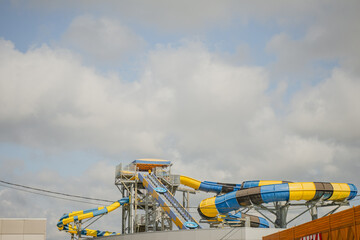 water park with slides against the sky