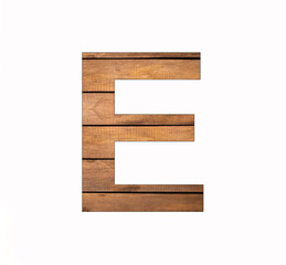 Capital letter E - Rustic wooden boards with grooves