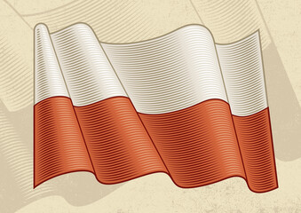 Vintage Flag Of Poland. Editable EPS8 vector illustration with clipping mask in woodcut style.