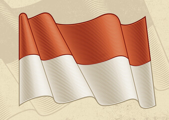 Vintage Flag Of Indonesia. Editable EPS8 vector illustration with clipping mask in woodcut style.