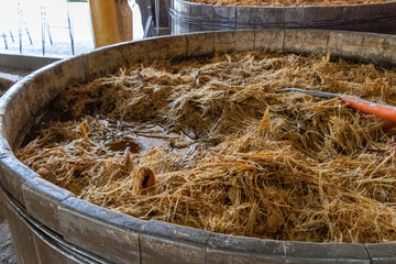 A Barrel of Mashed Agave to make Mexican Mezcal