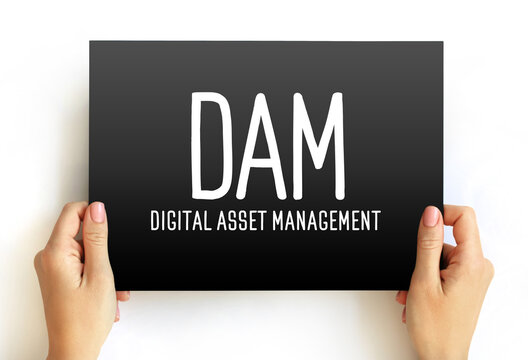 DAM Digital Asset Management - business process and an information management technology, acronym text concept on card