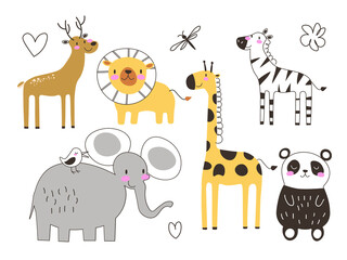 Obraz na płótnie Canvas Big vector set with animals in cartoon style. Vector collection with mammals on a children s theme. EPS