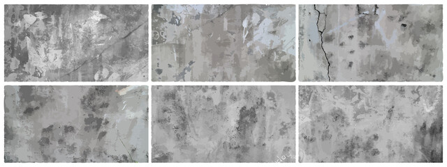 Dirty cement Grunge Textures Vector Set. Concrete wall background vector illustration