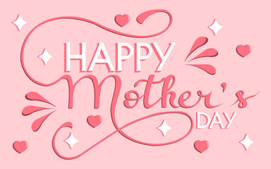Happy Mother's Day card design with flower lettering and typography on pink background