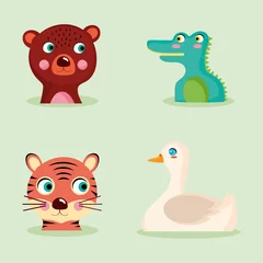 Fotobehang four kids animals illustrations © Gstudio