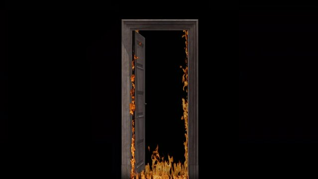 Wooden doorway on fire