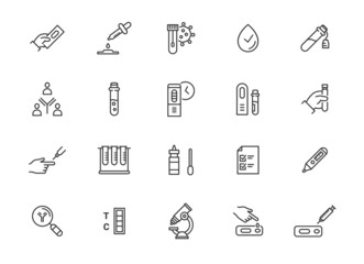 Antigen rapid test diagnostic line icon. Antibody covid medical rapid hand fast test line icon