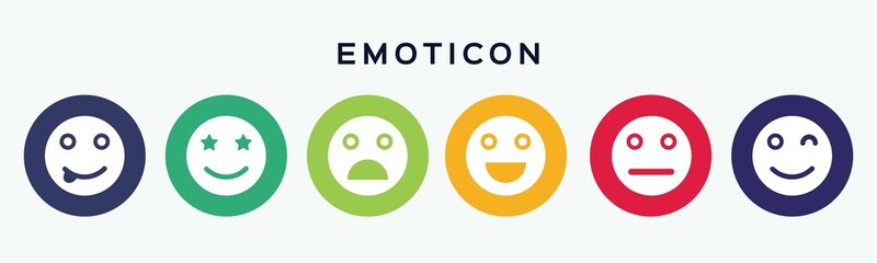 Set the collection of 6 buttons with emoticon icon.